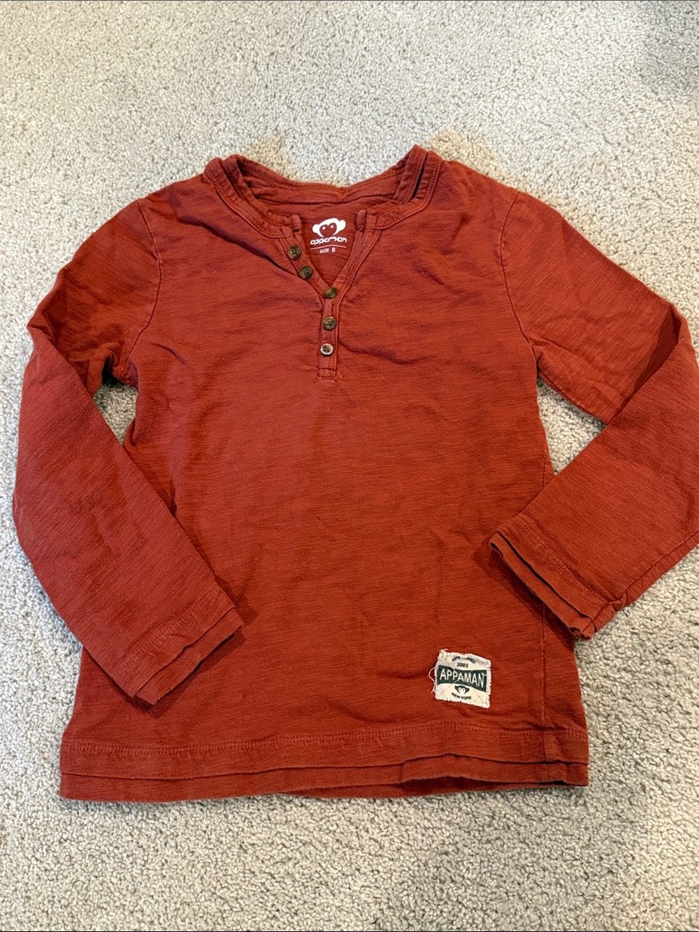 Appaman Rust Red Long-Sleeve Boys Henley Tee, size 8